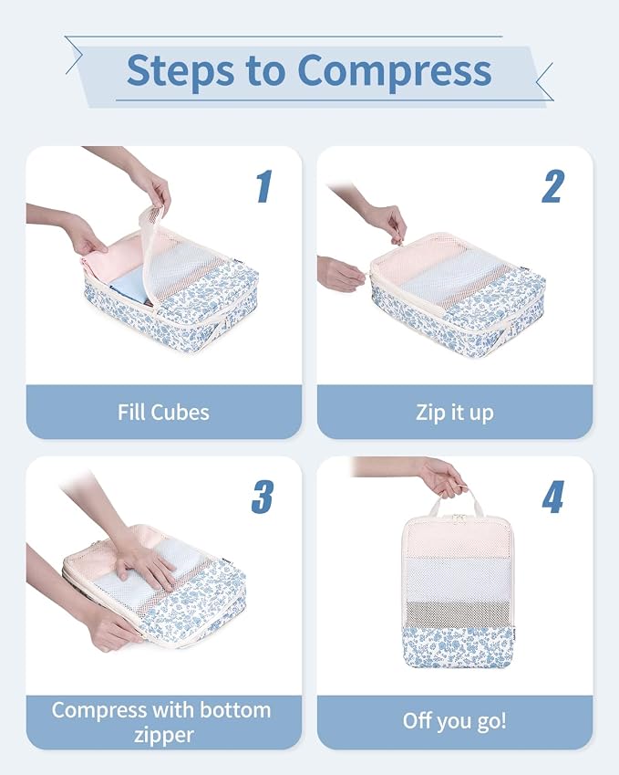 Narwey 6 Set Compression Packing Cubes for Travel Women Men, Travel Cubes for Carry On Suitcase, Durable Compression Luggage Organizer Bags - Image 5