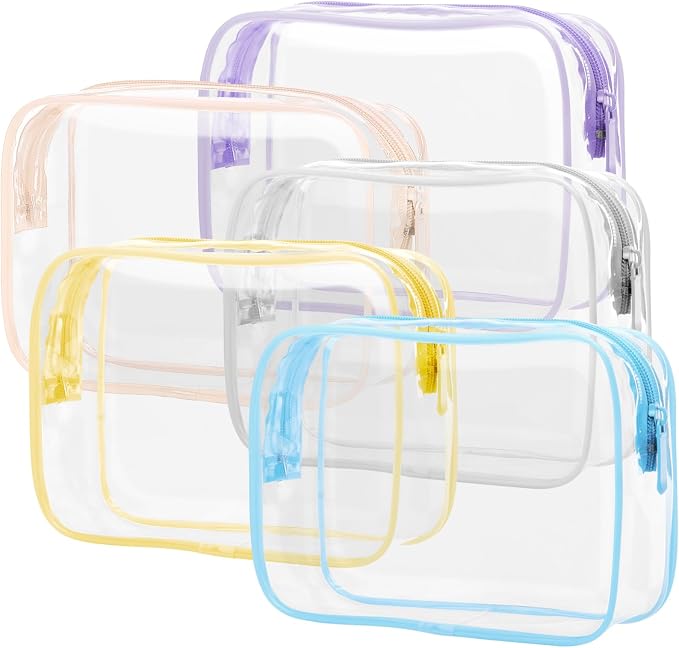 TSA Approved Toiletry Bag - Clear Makeup Bag Travel, 5 Color Medium | Quart Size for Carry-On, Reinforced Seams, Water-resistant, Smooth Metal Zipper, Clear Easy-Check for Airport Hotels, Women by Packism
