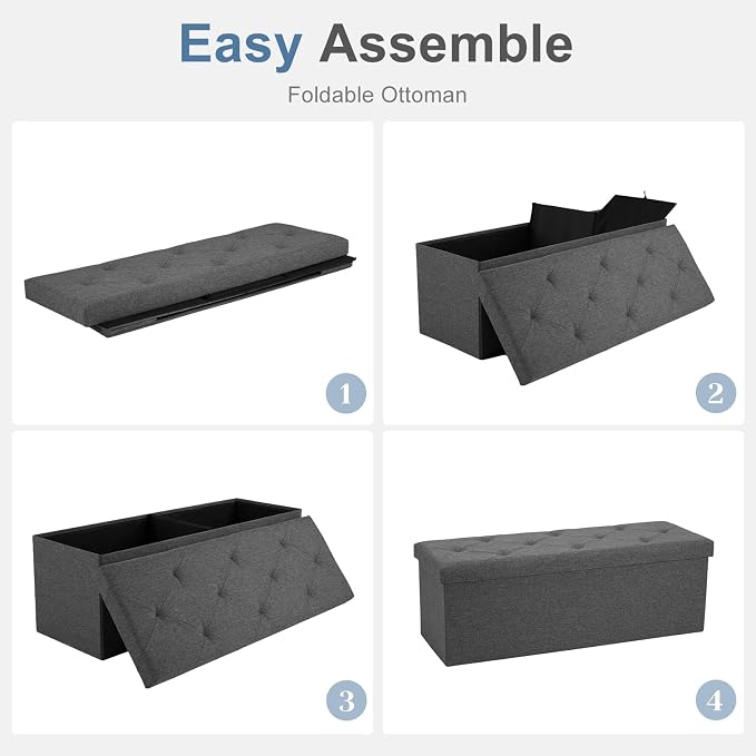 DUMOS 43 Inch Folding Storage Ottoman Bench, Large Ottoman with Storage | Storage Chest with Thicker Foam Padded Seat, End of Bed Foot Rest Stool for Bedroom Living Room Entryway, Load 660 lbs, Grey - Image 8