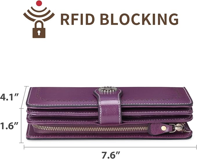 SENDEFN Wallets for Women Leather Credit Card Holder with RFID Blocking Large Capacity Wristlet | with RFID Blocking - Image 3