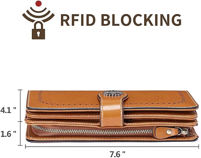 SENDEFN Wallets for Women Leather Credit Card Holder with RFID Blocking Large Capacity Wristlet | with RFID Blocking - Image 4