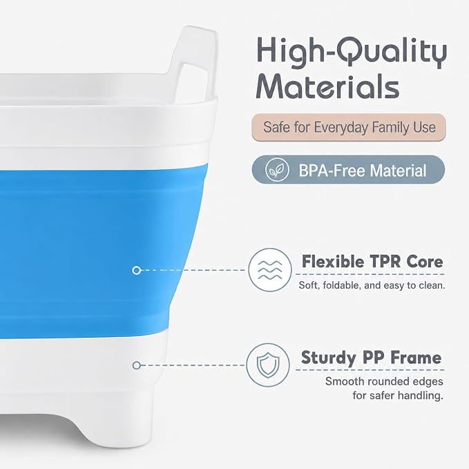 2.4 Gal(9L) Collapsible Dish Basin with Drain Plug, Space Saving Outdoor Multiuse Foldable Sink Tub, Dishpan, Kitchen Storage Tray for Camping, Vegetable Washing, RV (Blue) - Image 4