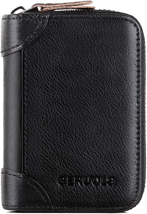 Card Bag Cowhide Wallet Men Coin Purse RFID Blocking Card Case Portable Card Holder Coin Bag Pouch with 12/20/30/45 Card Slots Black B by PORRASSO