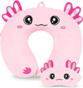 Travel Pillow, Kids Travel Pillow with Sleep Eye Mask Soft Memory Foam Kids Neck Pillow for Boys & Girls, Travel Accessories for Car Airplane Traveling - Axolotl by MissSoul
