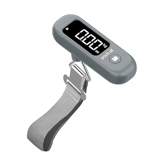 pack all Digital Luggage Scale for Travel, 110Lbs Capacity, 0.1Lb Precision | Handheld, Backlit LCD Display, Lb/Kg/Oz Conversion, Tare Function, Battery Included, Rock Grey by packall