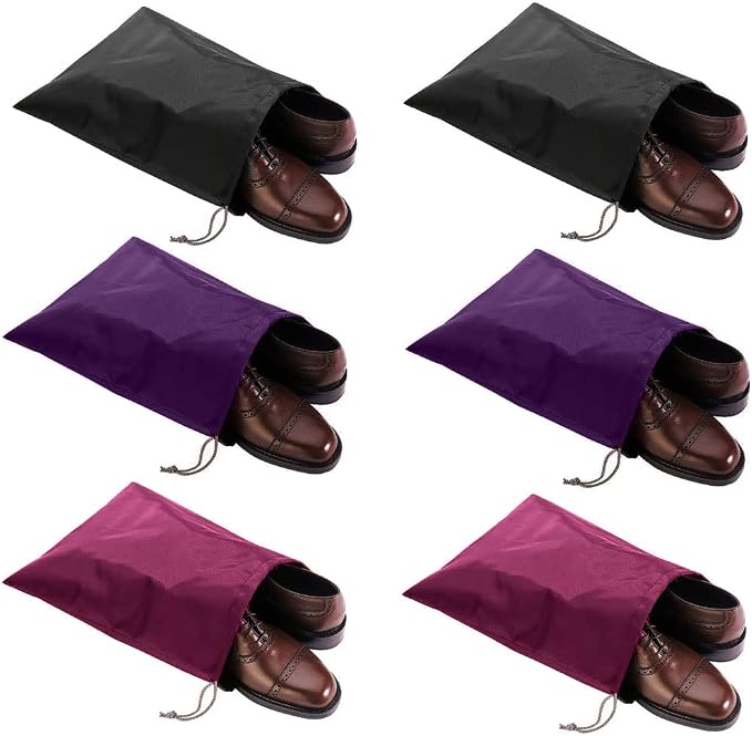 6 Pack Waterproof Nylon Shoe Bags Travel Bags for Men Women (Black+Rose Red+Purple, 15.1"(L) x12.2"(W)) by FASYACO