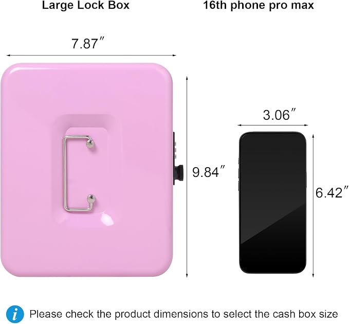Jssmst Large Cash Box with Combination Lock - Durable Metal Cash Box with Money Tray, Light Purple (9.84 x 7.87 x 3.46) - Image 3