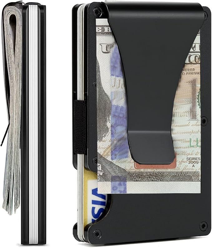 Minimalist Wallet for Men, Slim Metal RFID Blocking Wallet Credit Card Holder Money Clip & Cash Strap, Scratch-Resistant Holds 15 Cards,Ideal Gift for Men | Matt Black - Image 2