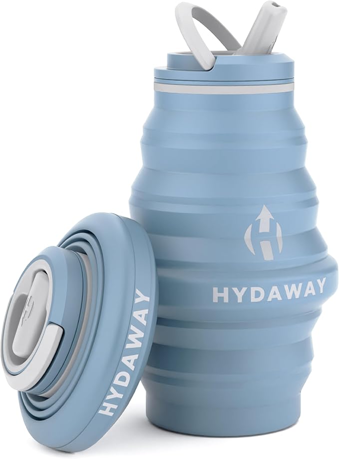 HYDAWAY 17oz Collapsible Water Bottle, Packable Leakproof for Travel | Travel-first design. Fold flat to 1.5 in for carry-ons, purses, seatbacks. Leakproof, BPA-free, dishwasher safe. by HYDAWAY