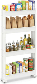 Giantex 4-Tier Slim Rolling Storage Cart, 5" W Narrow Slide Out Plastic Organizer Rack with Wheels, Mobile Utility Cart w/Shelving Unit for Kitchen, Bathroom, Office, Laundry Room by Giantex
