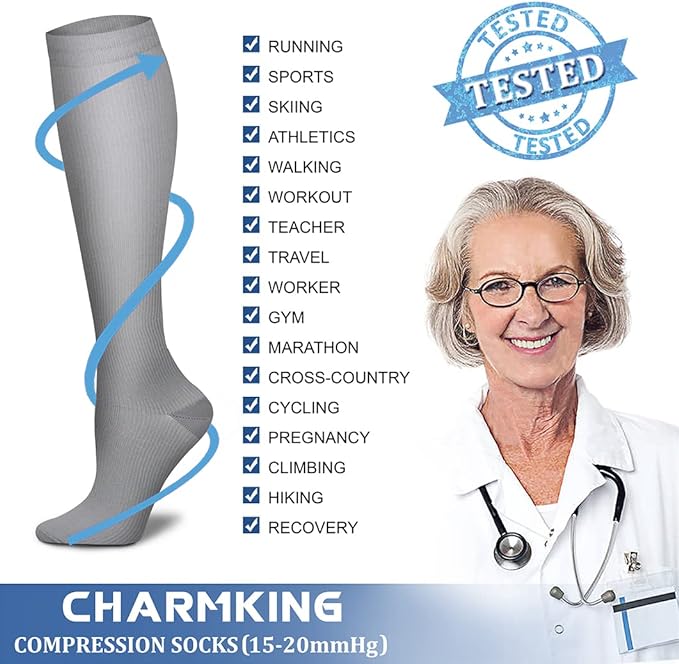 CHARMKING Compression Socks for Women & Men Circulation (8 Pairs) 15-20 mmHg Best Calf Socks Support for Athletic Cycling - Image 5