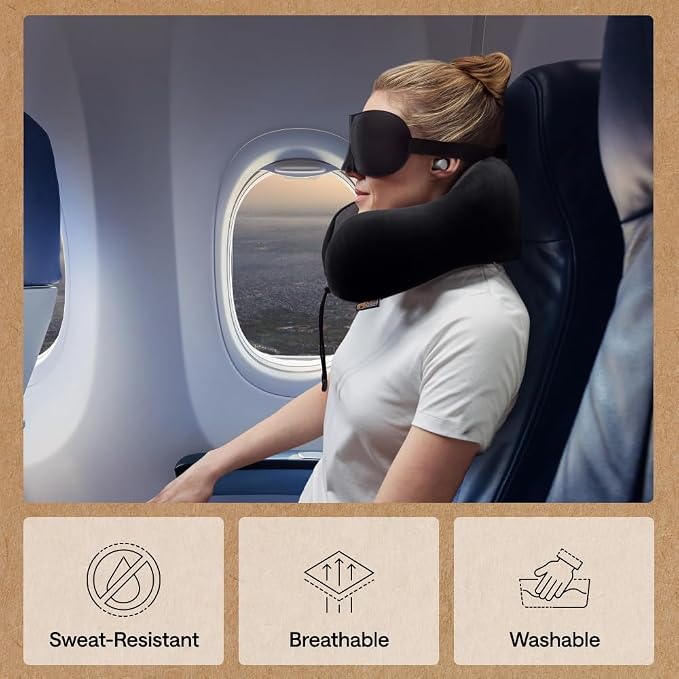 GORILLA GRIP Travel Neck Pillow for Airplanes, CertiPUR-US® Memory Foam Cooling Mesh Pillows, Soft Velvet Washable Cover, Support Headrest for Sleeping, Traveling Essentials Flight Accessories, Black - Image 5