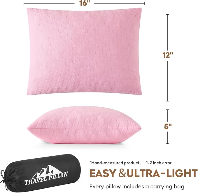 Small Shredded Memory Foam Pillow, Camping Pillow Travel Pillow - Compressible Medium Firm, Breathable Cover, Ideal Backpacking Hiking, Airplane and Car (Apricot Pink, S) - Image 2