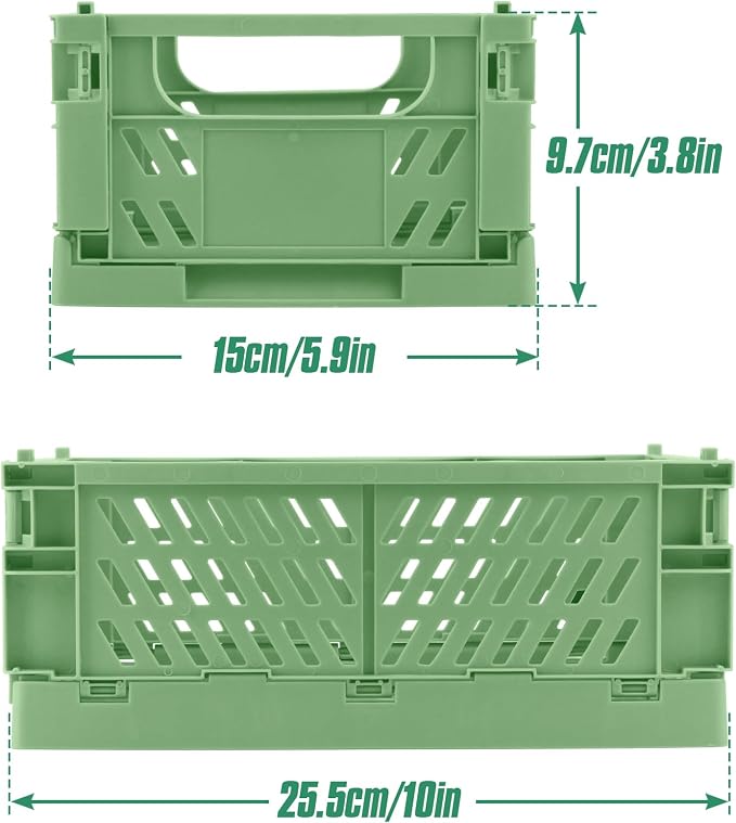 4 Pcs Collapsible Storage Crates, 10x5.9x4 inches Space-Saving Folding Containers, Stackable Plastic Boxes for Home Kitchen Office Bedroom Bathroom, Green - Image 2