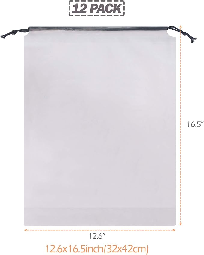 Set of 12 Portable Translucent Shoe Bags for Travel Large Clear Shoes Pouch Storage Organizer with Drawstring for Men and Women - Image 2