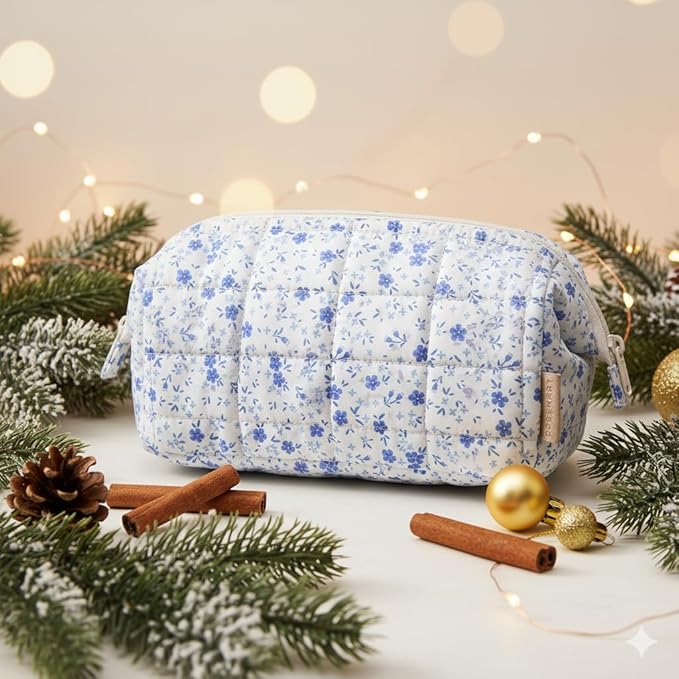 BAGSMART Makeup Bag Travel Toiletry Bag, Wide-open Zipper Pouch, Floral | Puffy Padded, Travel Essentials, Make Up Bag, For Women, Makeup Organizer, Toiletries Accessories Brushes - Image 2