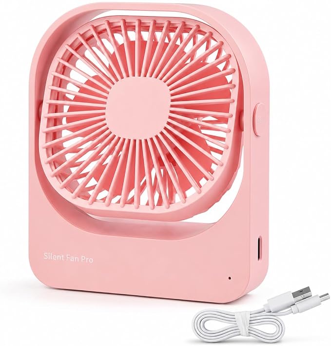 Portable Desk Fan,High-Capacity USB Rechargeable Cordless Small Fan with 360° Rotation, 3 Speeds Ultra Quiet Personal Fan for Office Desk, Travel, Home, Cruise Essentials (Pink) by Mottinhill