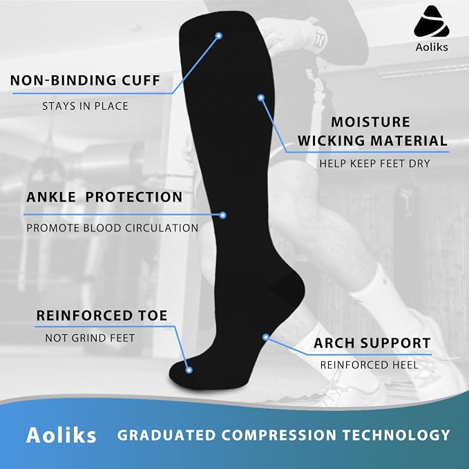 Aoliks Medical Compression Socks for Women & Men, Support Knee High Socks for Running,Nurses,Travel - Image 5