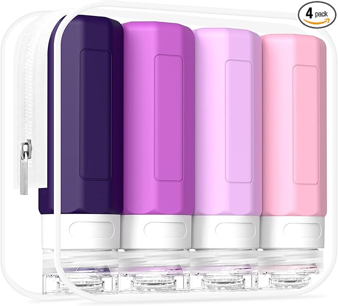 Redfly Travel Bottles for Toiletries, Tsa Approved 3oz Travel Size Containers, Leak Proof Travel Size Toiletries Bottles Silicone, BPA Free Refillable Shampoo Conditioners Essentials Kit, Purple by Redfly