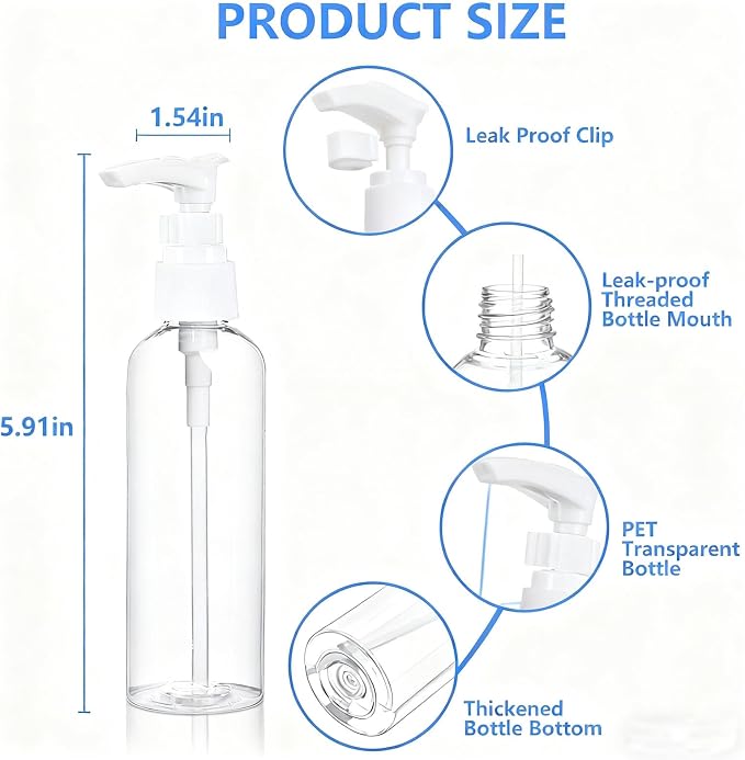 DTDNZKN 4 Pack 3.4 Oz (100ml) TSA Approved Travel Pump Bottles | Refillable Plastic Lotion Dispenser Leakproof Pump Bottle for Toiletries Clear Travel Size Bottles with Labels - Image 2