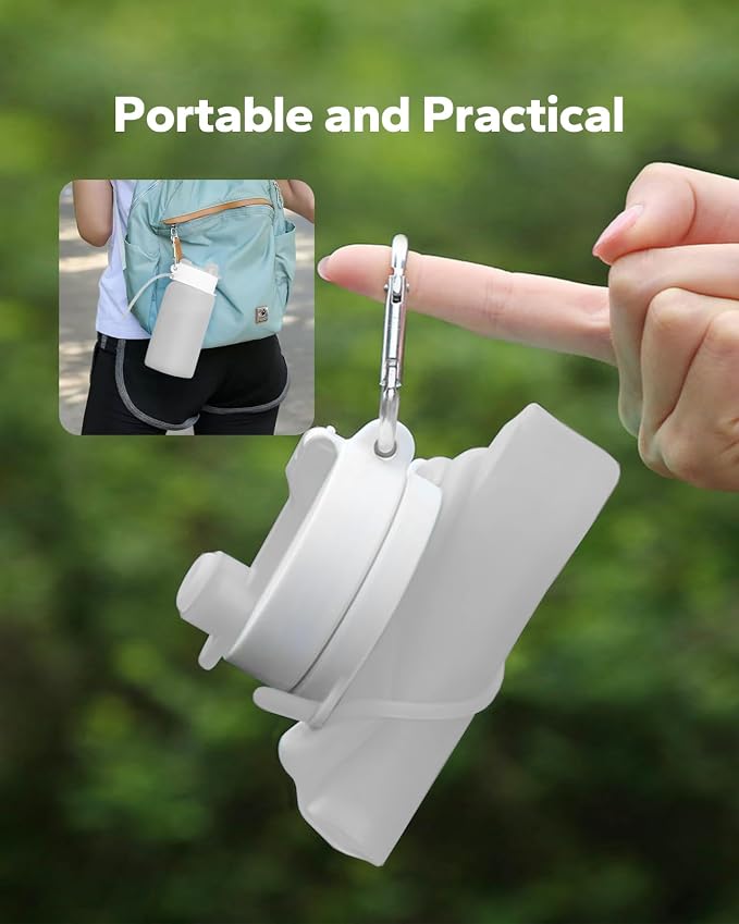 Collapsible Water Bottle, Portable Folding Bottle & Water Bottle with Clip for Backpack, Foldable Water Bottle BPA Free, Sport Bottle Water Squeeze Collapble Watterbottles (Gray) - Image 4