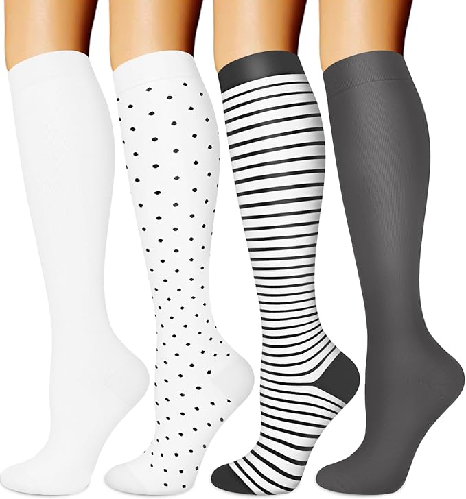 Compression Socks for Women & Men Circulation (4 Pairs) 15-20 mmHg is Best Support for Nurses Running Hiking Travel by BLONGW