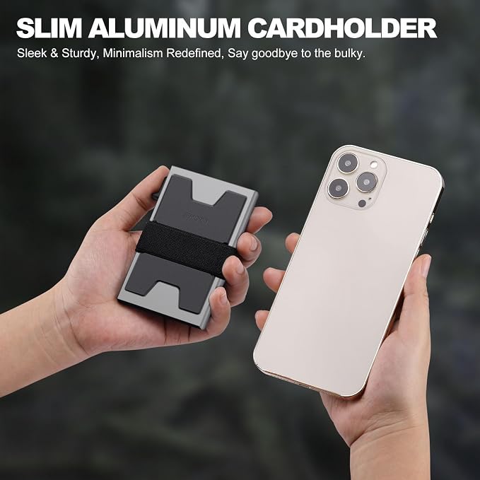 SEMORID Slim Aluminum Card Holder Wallet for Men, Durable Expandable Backplate, RFID Blocking Minimalist Metal Pop Up Wallet, Holds 12 Cards Plus Cash (Grey) | Durable Expandable Backplate Compact Smart Metal Pop Up Wallet Front Pocket Holds 12+ Cards ... - Image 4