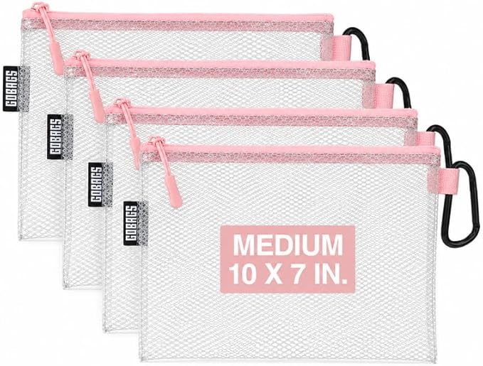Air Production Medium Clear Zipper Pouch (4-Pack) – Cable Organizer & Travel Gear Bag for Electronics, Camera Accessories, Tool Pouch & Small Tech Storage (Pink) by Unknown