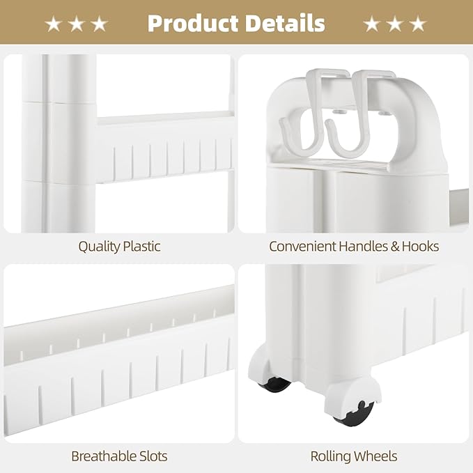 4 Tiers Slim Rolling Storage Cart, 3.5 in Slim Slide Out Bathroom Organizer Cart, Tiered Storage Rack with Wheels, Narrow Mobile Utility Cart for Laundry Room, Kitchen, Office, Sturdy Room - Image 3