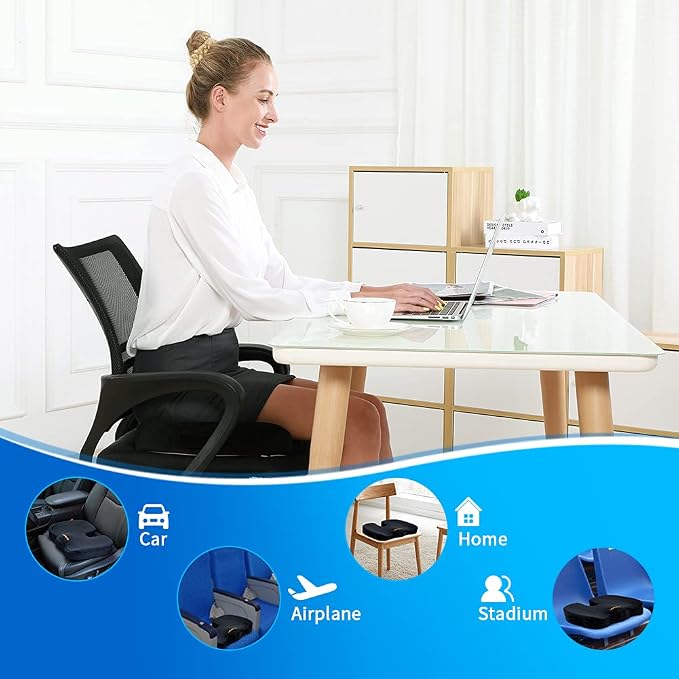 SAIREIDER Office Chair Cushion, Car Seat Cushion, Memory Foam Coccyx Cushion Pads for Tailbone Pain, Sciatica Relief Pillow, Correct Sitting Posture (Black) - Image 5