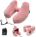 H-Shaped Travel Pillow with Snap-On Hood – Ergonomic Neck Support with Plush Velvet Cover, Instant Inflation & Compact Bag – for Airplane, Car, Office & Long Trips (Pink) by BALANCEBLOOM