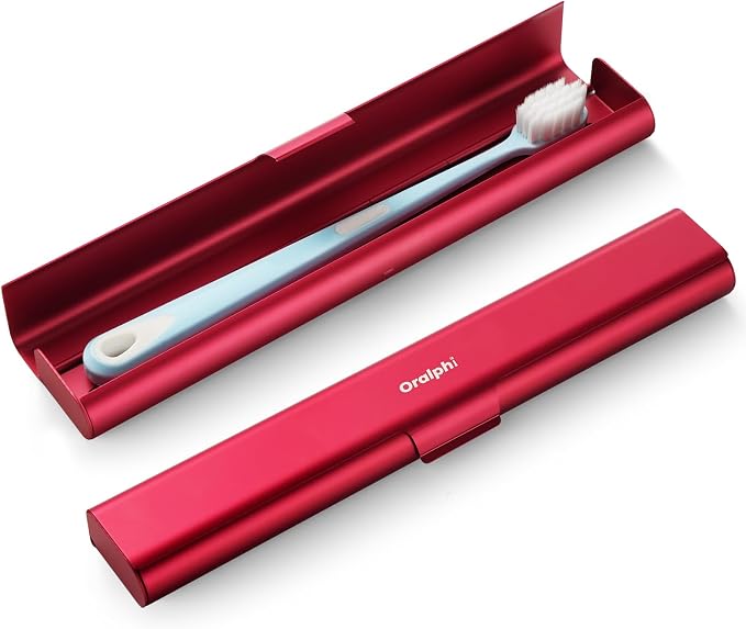 Aluminum Toothbrush Travel Case, Portable Travel Toothbrush Holder, Durable Manual Toothbrush Box Container for Traveling, Bathroom, Camping, Business Trip-Red by Oralphi