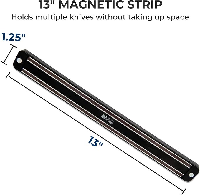CHEF'S VISION Black Magnetic Knife Holder for Wall, 13" Kitchen Knife Rack | Knife Magnetic Strip with a Slim Magnetic Bar, Continuous Full-Surface Hold Keeps Knives Secure Without Slipping or Shifting - Image 3