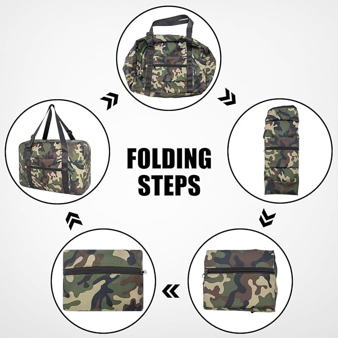 Duffle Bag for Travel Foldable Personal Item Travel Bag, 23L, Green Camo | Carry On Duffel Bag Women Men Frontier Airlines Personal Item Bag Hospital Weekend Overnight Trips - Image 7