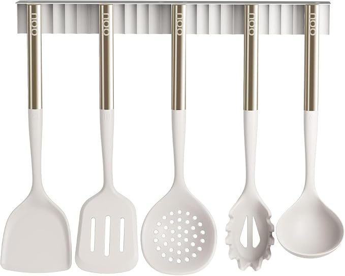 OOU Silicone Kitchen Cooking Utensils Set, 446°F Heat Resistant Kitchen Tool Set with Magnetic Wall Mounted Holder, 6 pcs Spatula Set with Stainless Steel Handle, Dishwasher Safe by OOU