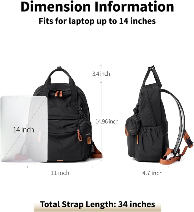 Lightweight Travel Backpack for Women, Anti-Theft Waterproof Hiking Backpack Outdoor Business Casual Daypack 14'' Laptop Work Backpack - Image 2