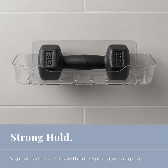 Acrylic Shower Shelf, Clear, 12.2" x 3.54" x 1.77" | Adhesive, No-Drill, Bathroom Wall Shelf, Slim Organizer, Fast Drainage for Shower & Sink Toiletries - Image 5