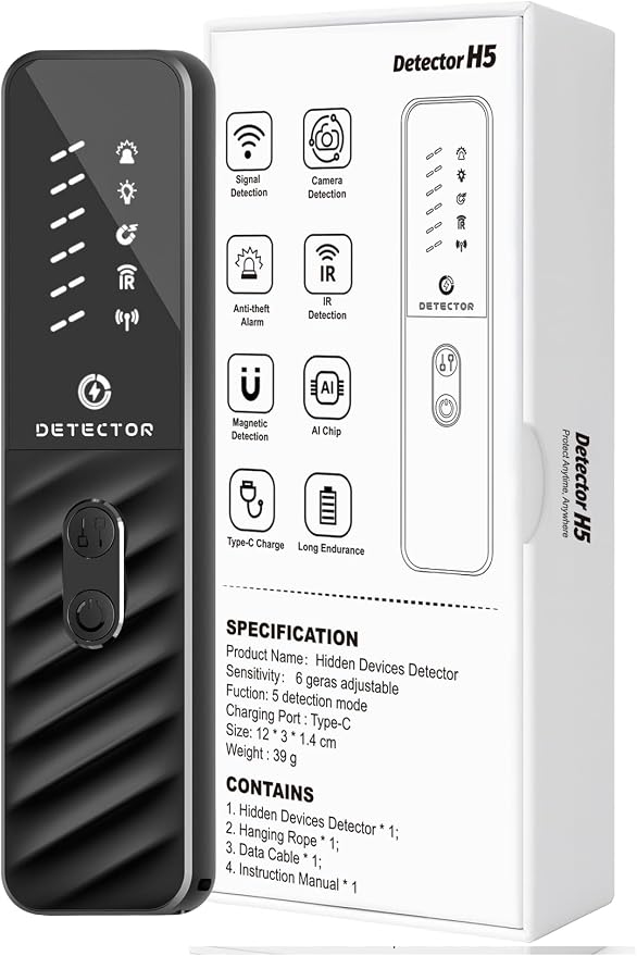 Hidden Camera Detectors, Anti Spy Bug Camera Finder & GPS Tracker Detector, Anti-Theft Alarm, 6-Level Sensitivity, 168H Battery, Privacy Pen Hidden Device Detector for Travel, Hotel, Home, Car, Office - Image 7