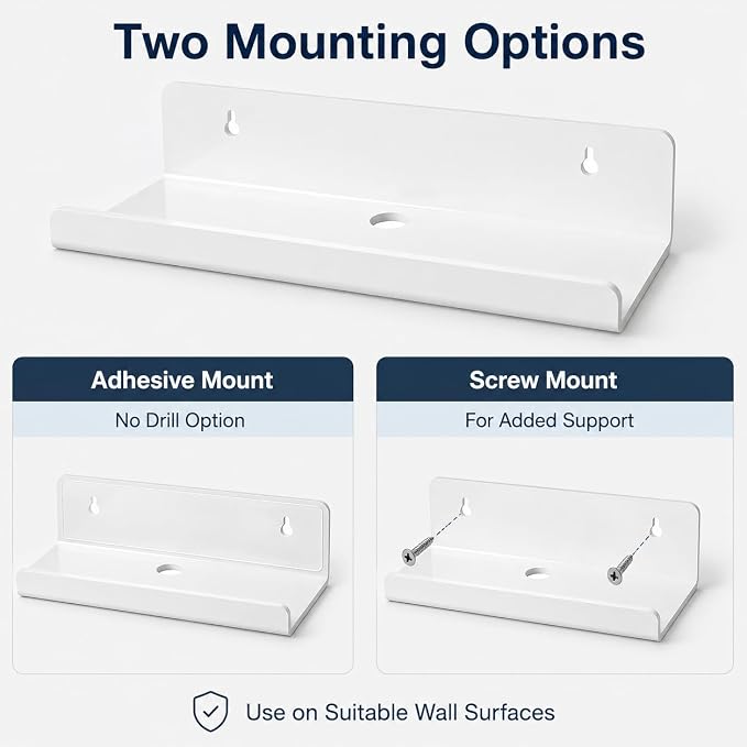 White Acrylic Floating Shelves, No Drill Wall Shelves, 4 Pack | Glossy White Acrylic; 4 Pack Wall Shelves; Adhesive or Screw Mount; No Drill Option; 12 lb Max Load - Image 3