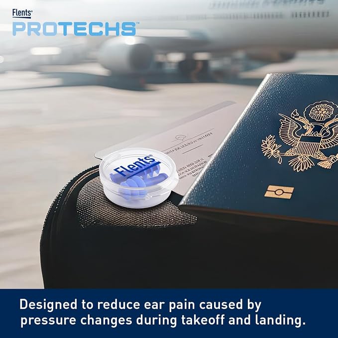 Flents PressureEase Earplugs for Flying, NRR 26, 1 Pair + Case, Blue | Airplane Pressure Ear Plugs for Ear Pain Relief, Soft Comfort Flange, Travel Essential for Takeoff & Landing - Image 5