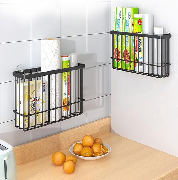 2 Piece Kitchen Cabinet Door Storage Box,Self Adhesive Wall Mounted Storage Boxes,Wardrobe/Bathroom/Refrigerator Small Items Organizer Storage Box (Black) - Image 4