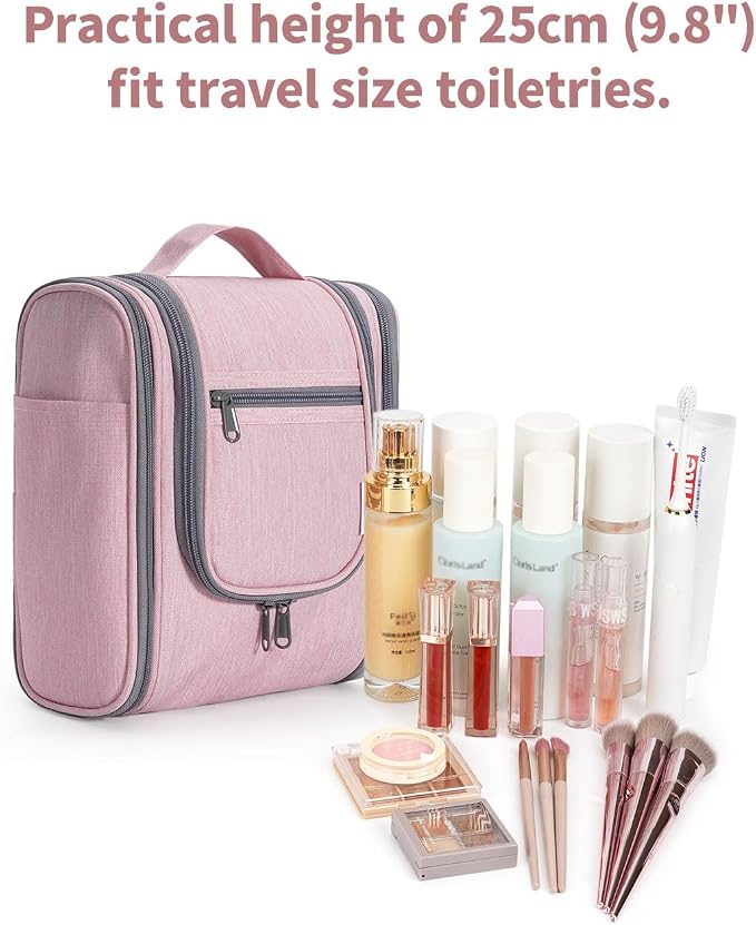 Narwey Small Hanging Toiletry Bag Women Travel Makeup Bag Organizer Toiletries Bag for Travel Size Essentials Accessories Cosmetics (Medium, Pink) - Image 4