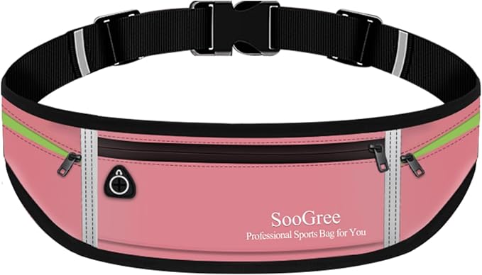 SooGree Slim Running Belt Sport Fanny Pack for Women Men,Reflective Waist Pack Runner Pouch Belt, Zipper Waterproof Running Phone Holder Jogging Pouch for Phone Money (GSP8806 Pink) by SooGree