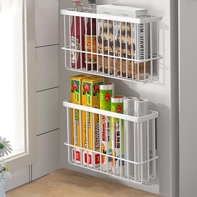 2 Piece Kitchen Cabinet Door Storage Box,Self Adhesive Wall Mounted Storage Boxes,Wardrobe/Bathroom/Refrigerator Small Items Organizer Storage Box (White) - Image 3
