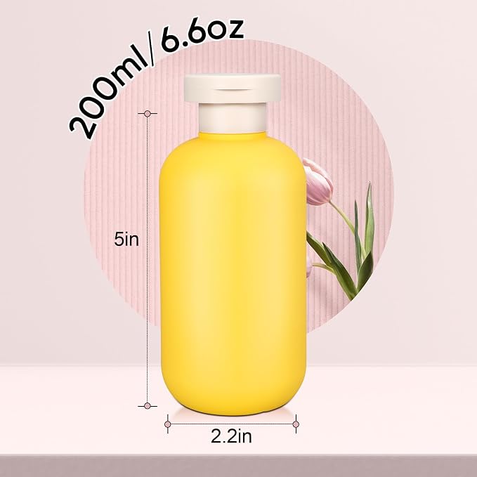 DEMORA 6.6oz Travel Bottles for Toiletries, Larger Plastic Travel Squeeze Bottles Leak Proof Refillable Toiletry Containers with Flip Caps and Labels for Shampoo Conditioner Lotion (Yellow, 4 Pcs) - Image 2