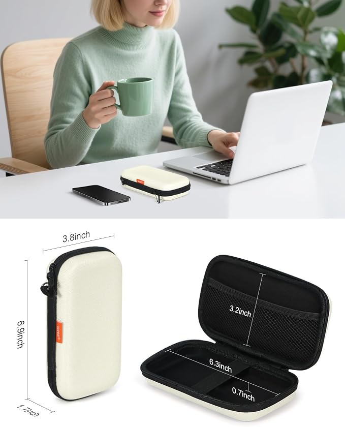 Off White Small Hard Carrying Case, Portable Tech Organizer Pouch | Universal Storage Bag for Cable, Cord, MP3, Card, Car Key, Cash, SD Card, Tech Accessories, Zipper - Image 2