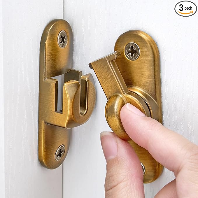 3 Packs Brass 90/180 Degree Barn Door Latches,Flip Gate Lock | Zinc Alloy Flip Gate Latches,Right Angle Door Lock,for bedroom,garage,sliding door,window,cabinet,drawer,pet enclosures by INIRET