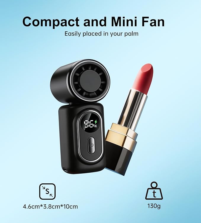 Portable rechargeable handheld small fan， With built-in fixed clamp | 6-speed adjustable high-speed personal fan, LED display screen, suitable for use in makeup, travel, indoor and outdoor - Image 6