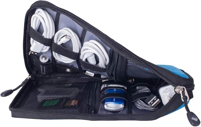 Travel Cable Organizer Bag Waterproof Portable Electronic Accessories Organizer for USB Cable Cord Phone Charger Headset Wire SD Card with 5pcs Cable Ties(Blue) - Image 4