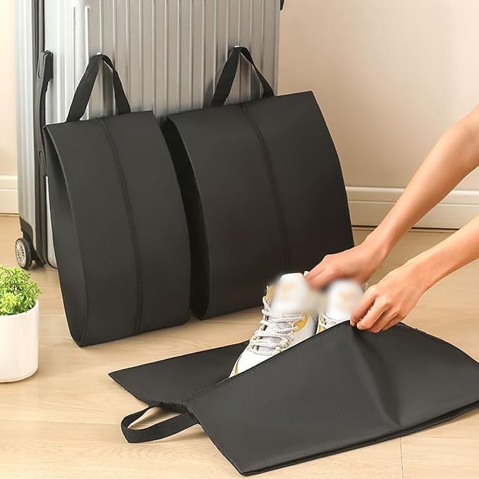 4 Pack Shoe Organizer Set Zippered Shoe Bags with Handles Stylish Portable Nylon Shoe Storage for Travel & Home Ideal Gift for Men & Women (Black, XL) - Image 3